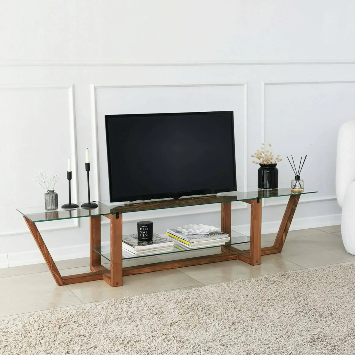 Mobile TV noce 158x35x35h cm in legno - Arienzo