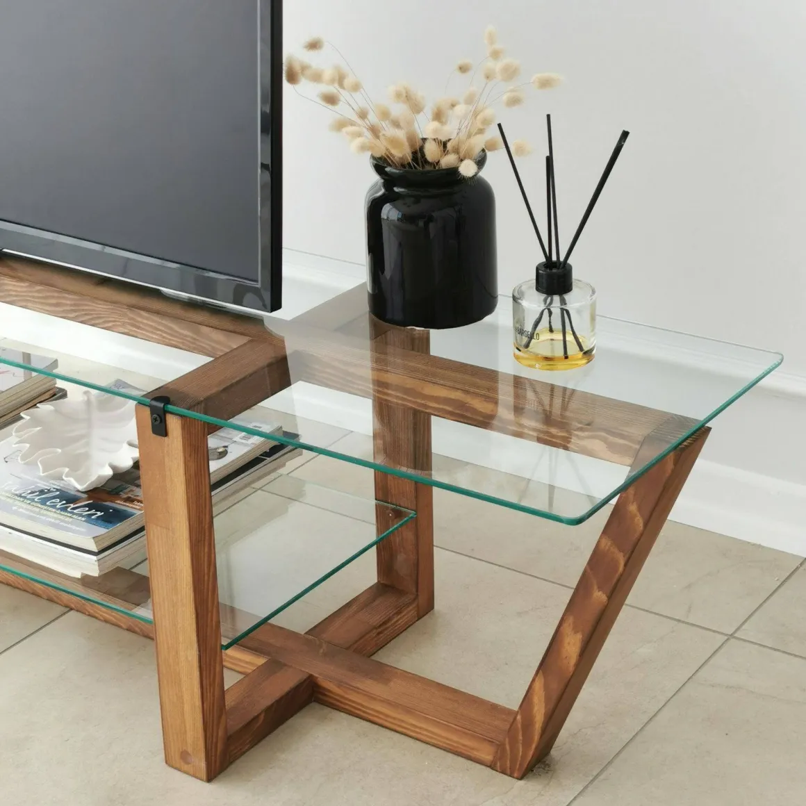 Mobile TV noce 158x35x35h cm in legno - Arienzo
