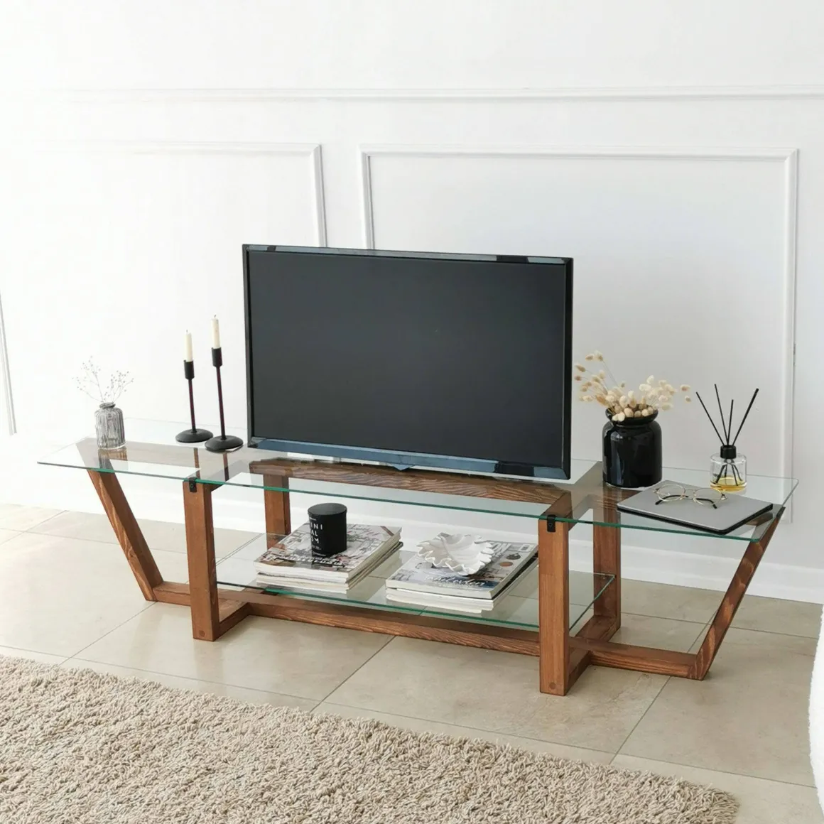 Mobile TV noce 158x35x35h cm in legno - Arienzo