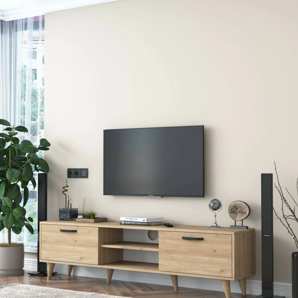 Mobili Porta Tv|Salotto > Dmora Mobile TV noce 180x35x48h cm modulabile - Messalina Marrone Noce