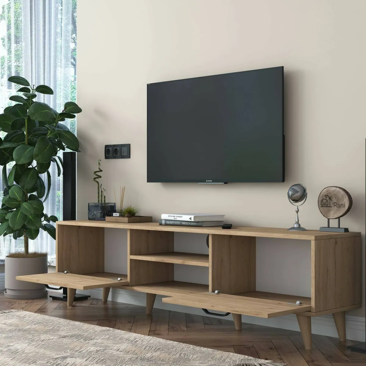 Mobili Porta Tv|Salotto > Dmora Mobile TV noce 180x35x48h cm modulabile - Messalina Marrone Noce