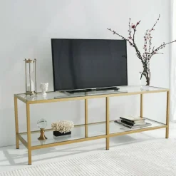 Mobili Porta Tv|Salotto > Dmora Mobile TV 130x40x45h cm in metallo - Donata Oro