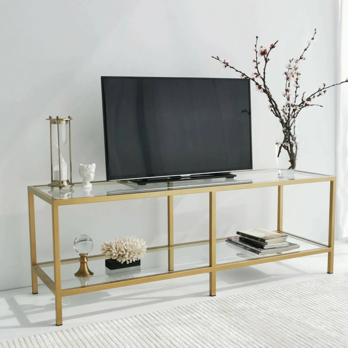 Mobili Porta Tv|Salotto > Dmora Mobile TV 130x40x45h cm in metallo - Donata Oro