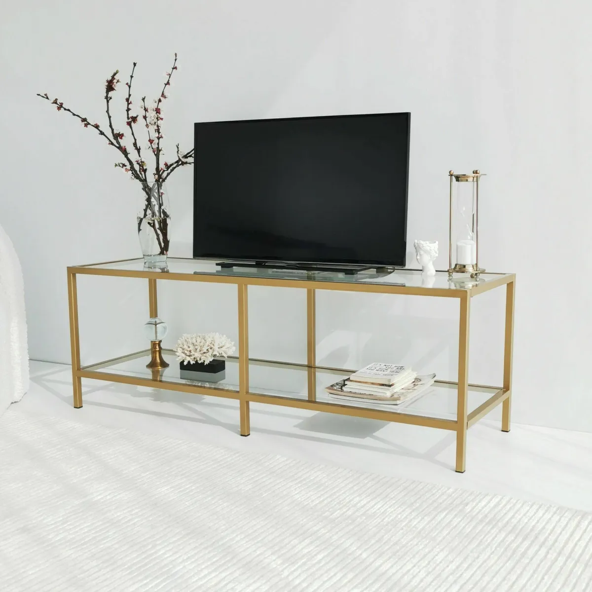 Mobili Porta Tv|Salotto > Dmora Mobile TV 130x40x45h cm in metallo - Donata Oro