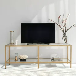Mobili Porta Tv|Salotto > Dmora Mobile TV 130x40x45h cm in metallo - Donata Oro