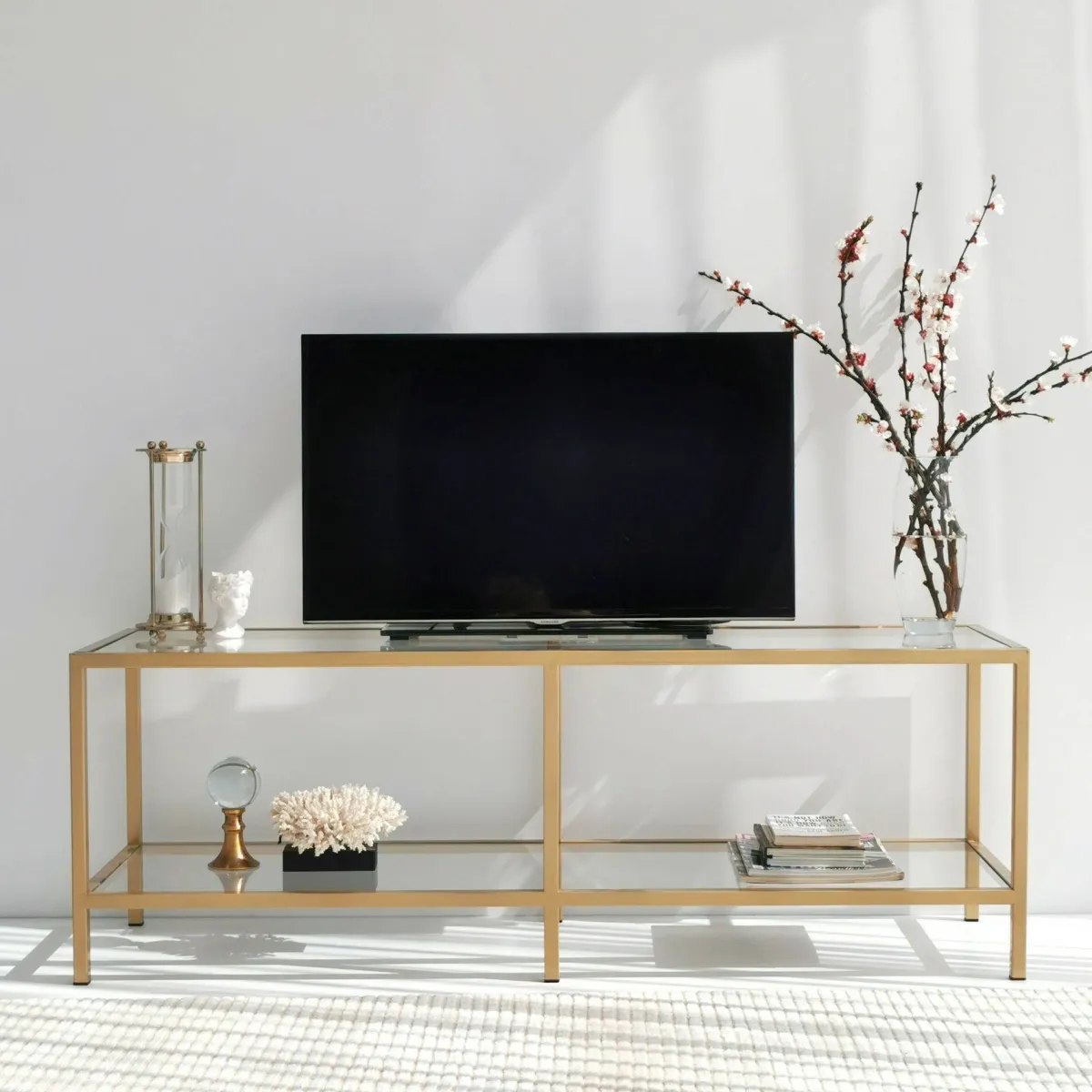 Mobili Porta Tv|Salotto > Dmora Mobile TV 130x40x45h cm in metallo - Donata Oro