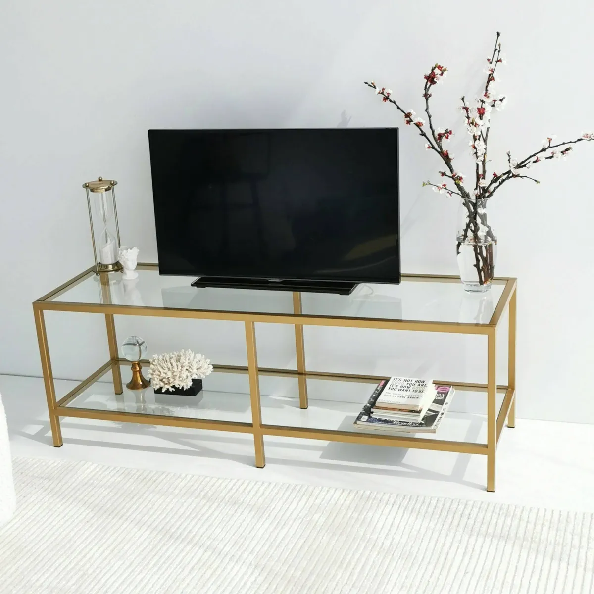 Mobili Porta Tv|Salotto > Dmora Mobile TV 130x40x45h cm in metallo - Donata Oro