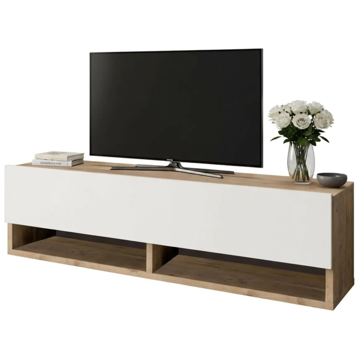 Mobili Porta Tv|Salotto > Dmora Mobile TV quercia e bianco 180x31x29h cm 2 ante - Compasso Bianco, Marrone Quercia