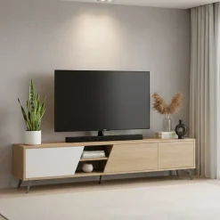 Mobile TV quercia e bianco 180x35x48h cm 2 ante - Male
