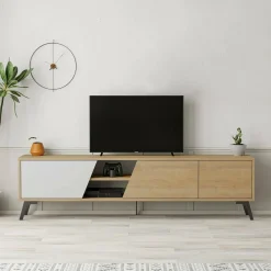 Mobili Porta Tv|Salotto > Dmora Mobile TV quercia e bianco 180x44x44h cm 3 ante - Asellina Bianco, Marrone Quercia
