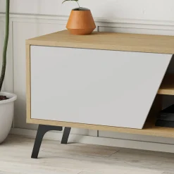 Mobili Porta Tv|Salotto > Dmora Mobile TV quercia e bianco 180x44x44h cm 3 ante - Asellina Bianco, Marrone Quercia