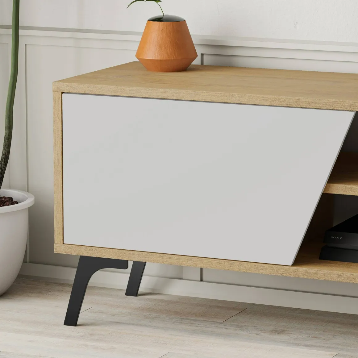 Mobili Porta Tv|Salotto > Dmora Mobile TV quercia e bianco 180x44x44h cm 3 ante - Asellina Bianco, Marrone Quercia