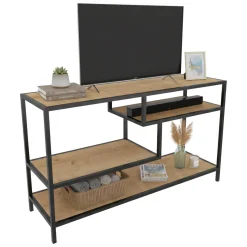 Mobili Porta Tv|Salotto > Dmora Mobile TV quercia e nero 130x45x50h cm in legno - Cyprien Nero, Marrone Quercia