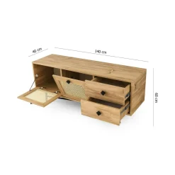 Mobili Porta Tv > Dmora Mobile TV quercia e nero 147x41x54h cm 2 ante e 1 cassetto - Duchi Nero, Marrone Quercia