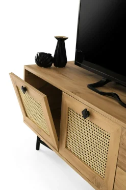Mobili Porta Tv > Dmora Mobile TV quercia e nero 147x41x54h cm 2 ante e 1 cassetto - Duchi Nero, Marrone Quercia