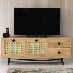 Mobili Porta Tv > Dmora Mobile TV quercia e nero 147x41x54h cm 2 ante e 1 cassetto - Duchi Nero, Marrone Quercia