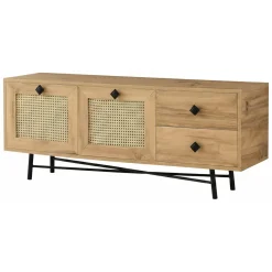 Mobili Porta Tv > Dmora Mobile TV quercia e nero 147x41x54h cm 2 ante e 1 cassetto - Duchi Nero, Marrone Quercia
