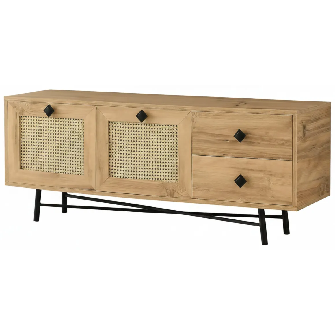 Mobili Porta Tv > Dmora Mobile TV quercia e nero 147x41x54h cm 2 ante e 1 cassetto - Duchi Nero, Marrone Quercia