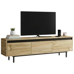 Mobili Porta Tv|Salotto > Dmora Mobile TV quercia e nero 180x40x60h cm 3 ante - Assemini Nero, Marrone Quercia