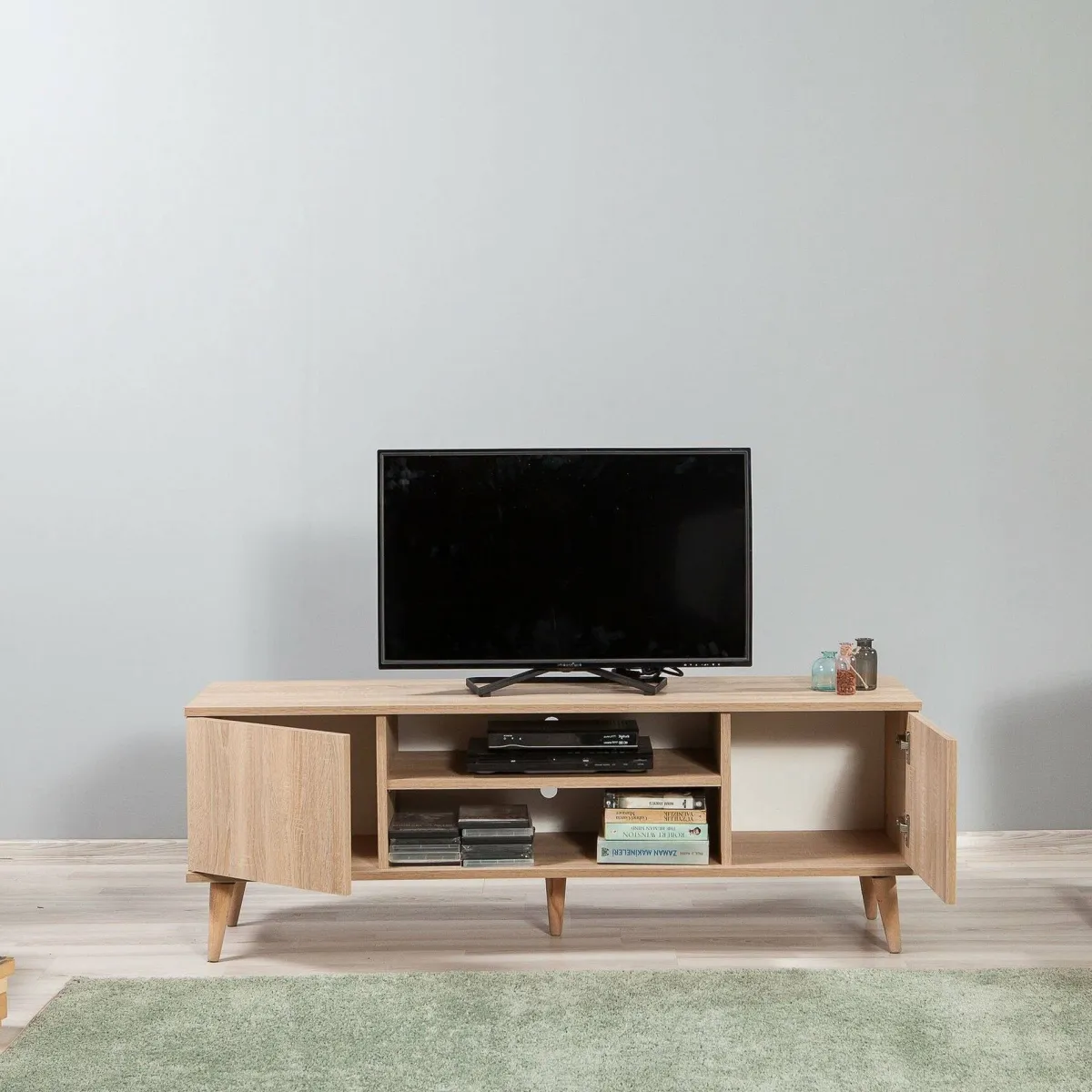 Mobili Porta Tv > Dmora Mobile TV quercia 140x40x50h cm 2 ante - Argegno Marrone Quercia