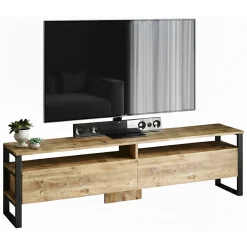 Mobili Porta Tv|Salotto > Dmora Mobile TV quercia 180x35x56h cm 2 ante - Khartum Marrone Quercia