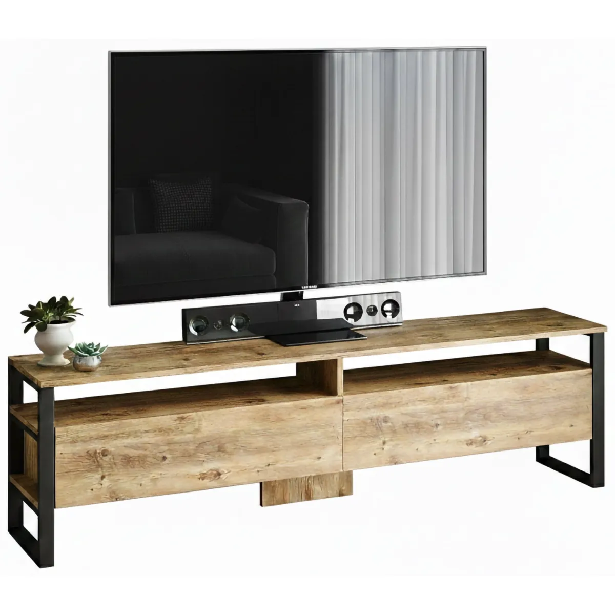 Mobili Porta Tv|Salotto > Dmora Mobile TV quercia 180x35x56h cm 2 ante - Khartum Marrone Quercia