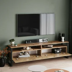 Mobili Porta Tv|Salotto > Dmora Mobile TV quercia 180x35x56h cm 2 ante - Khartum Marrone Quercia