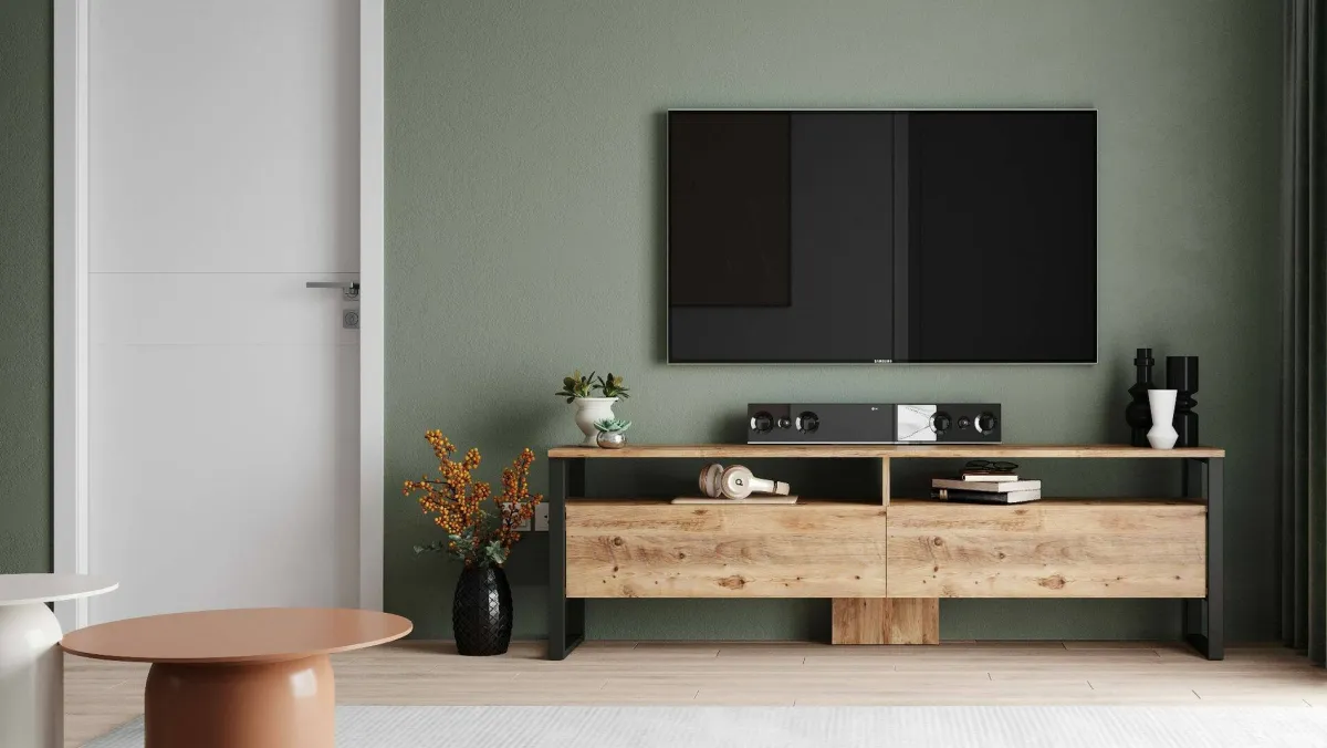 Mobili Porta Tv|Salotto > Dmora Mobile TV quercia 180x35x56h cm 2 ante - Khartum Marrone Quercia