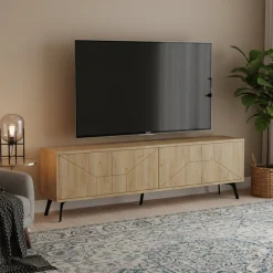Mobili Porta Tv > Dmora Mobile TV quercia 180x29x50h cm 4 ante - OlgadiKiev Marrone Quercia