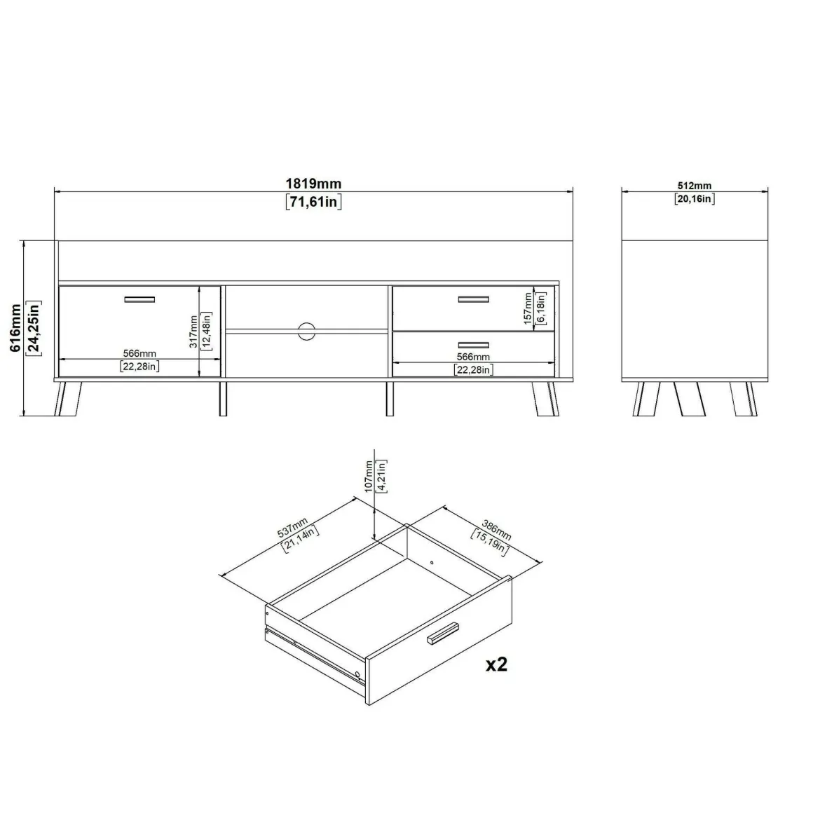 Mobile TV rovere e bianco 181x51x61h cm 2 ante e 1 cassetto - Agathis