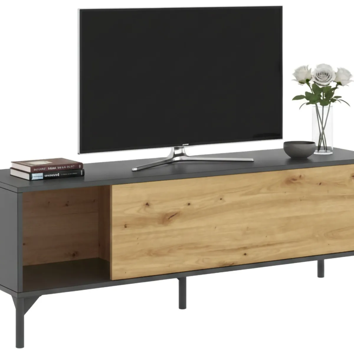 Mobili Porta Tv|Salotto > Dmora Mobile TV rovere nodi e antracite 132x38x44h cm modulabile - Porcia Nero Antracite, Marrone Rovere Nodi