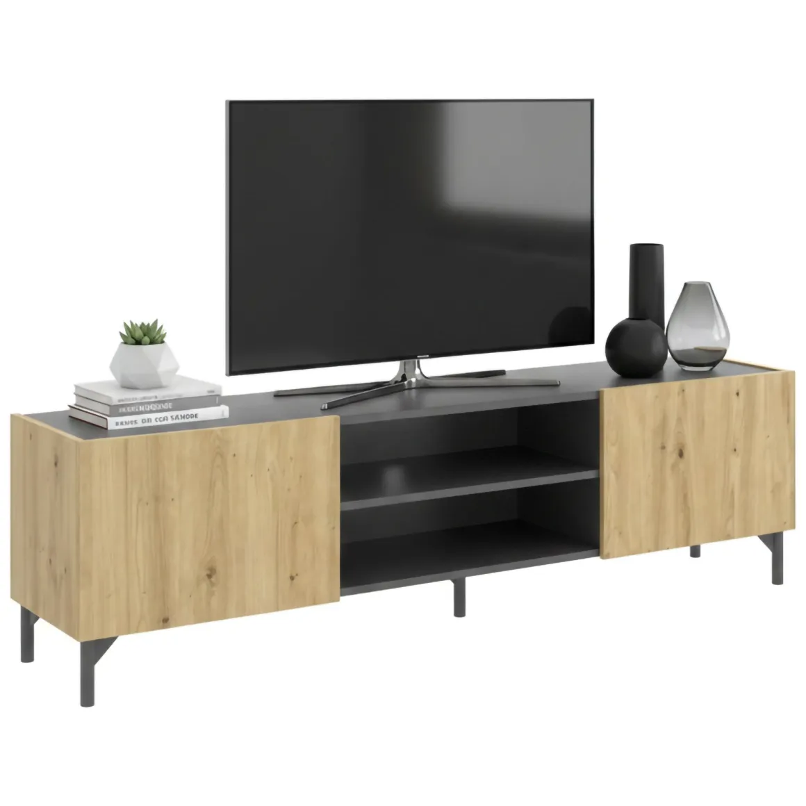 Mobile TV rovere nodi e antracite 161x35x45h cm 2 ante - Arya