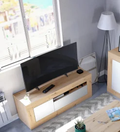 Salotto > Dmora Mobile TV rovere nodi e bianco 139x42x53h cm 2 ante - Kunzite Bianco, Marrone Rovere Nodi