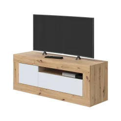 Salotto > Dmora Mobile TV rovere nodi e bianco 139x42x53h cm 2 ante - Kunzite Bianco, Marrone Rovere Nodi