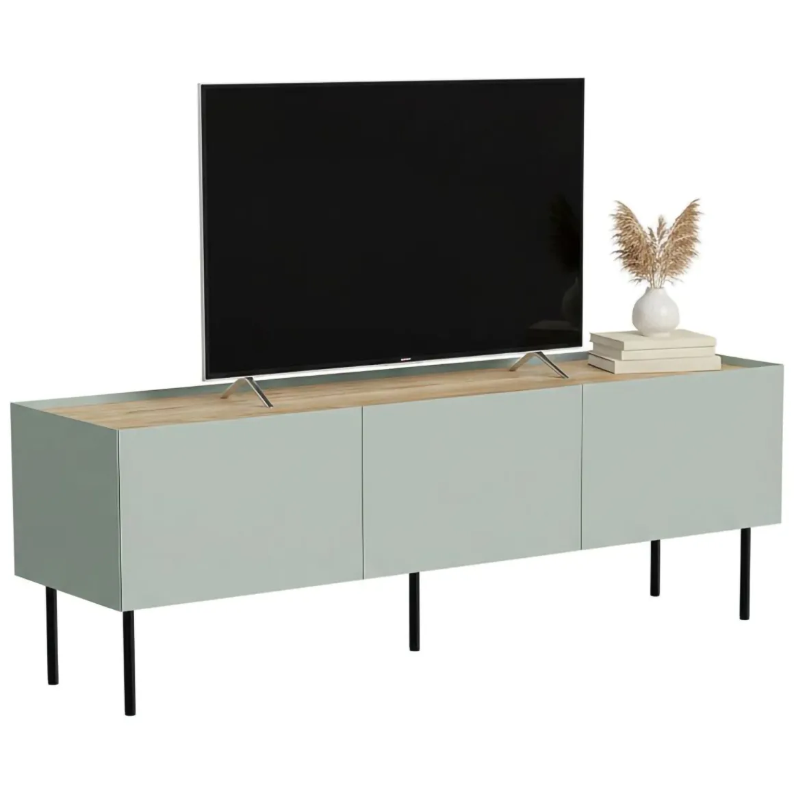 Mobili Porta Tv > Dmora Mobile TV verde e rovere 200x40x52h cm 4 ante - Scopa Marrone, Verde Rovere