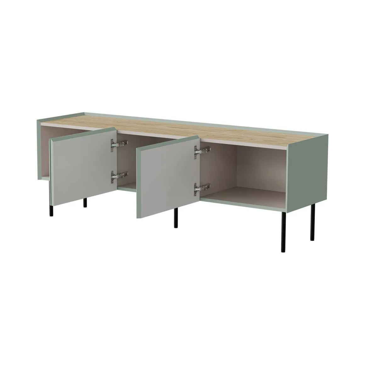 Mobili Porta Tv > Dmora Mobile TV verde e rovere 200x40x52h cm 4 ante - Scopa Marrone, Verde Rovere