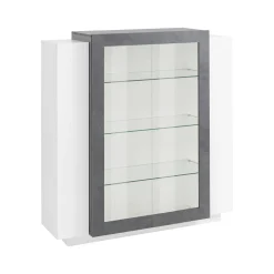 Cucina|Salotto > Dmora Mobile vetrina 2 ante 120x45x115h cm bianco lucido e ardesia - Austino Grigio Ardesia, Bianco Lucido