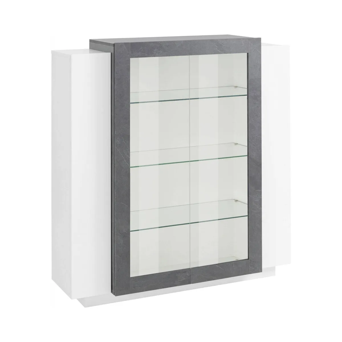 Cucina|Salotto > Dmora Mobile vetrina 2 ante 120x45x115h cm bianco lucido e ardesia - Austino Grigio Ardesia, Bianco Lucido
