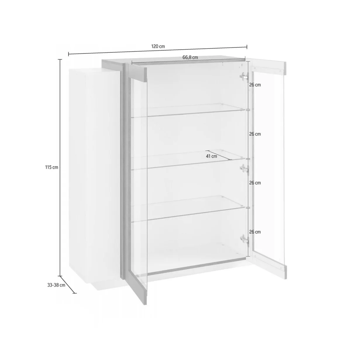 Cucina|Salotto > Dmora Mobile vetrina 2 ante 120x45x115h cm bianco lucido e ardesia - Austino Grigio Ardesia, Bianco Lucido