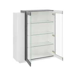 Cucina|Salotto > Dmora Mobile vetrina 2 ante 120x45x115h cm bianco lucido e ardesia - Austino Grigio Ardesia, Bianco Lucido