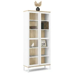 Mobile vetrina 2 ante 88x36x202h cm bianco e quercia - Hudhud