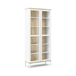 Mobile vetrina 2 ante 88x36x202h cm bianco e quercia - Hudhud