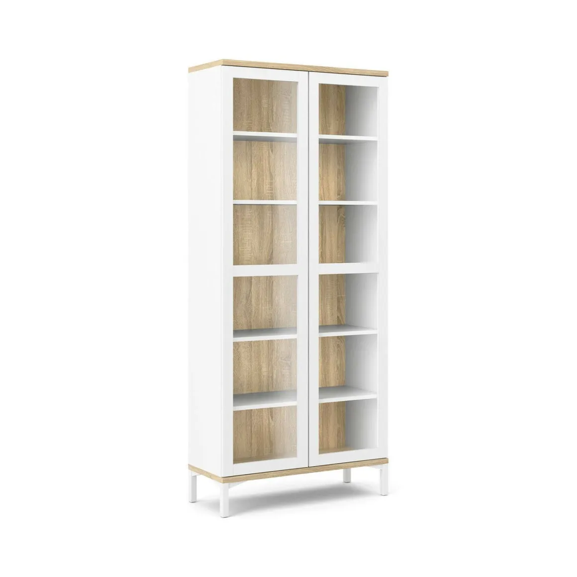 Mobile vetrina 2 ante 88x36x202h cm bianco e quercia - Hudhud