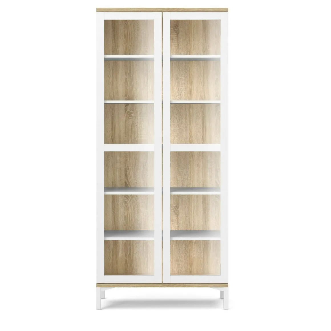 Mobile vetrina 2 ante 88x36x202h cm bianco e quercia - Hudhud