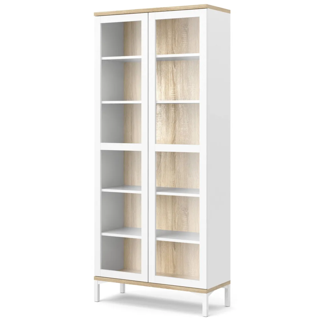 Mobile vetrina 2 ante 88x36x202h cm bianco e quercia - Hudhud