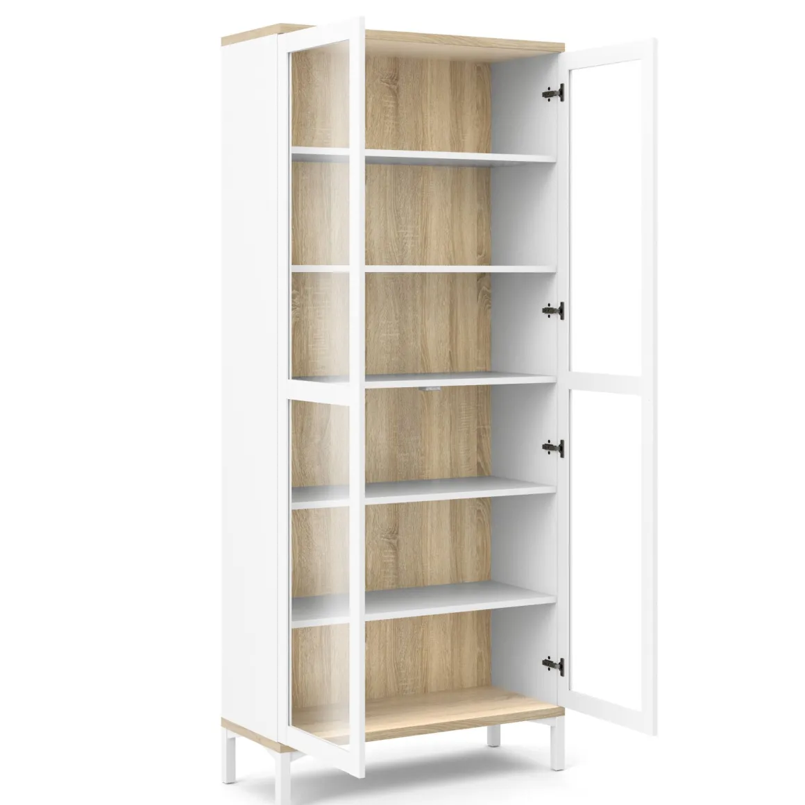 Mobile vetrina 2 ante 88x36x202h cm bianco e quercia - Hudhud