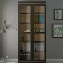 Vetrine > Dmora Mobile vetrina 2 ante 88x36x200h cm nero e noce - Axinte Marrone, Nero Noce