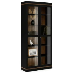 Vetrine > Dmora Mobile vetrina 2 ante 88x36x200h cm nero e noce - Axinte Marrone, Nero Noce