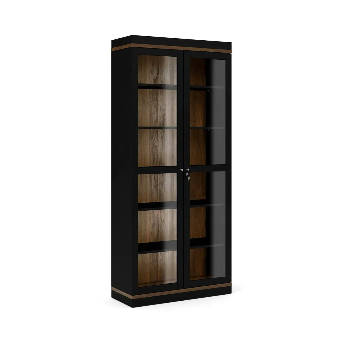Vetrine > Dmora Mobile vetrina 2 ante 88x36x200h cm nero e noce - Axinte Marrone, Nero Noce
