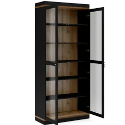 Vetrine > Dmora Mobile vetrina 2 ante 88x36x200h cm nero e noce - Axinte Marrone, Nero Noce